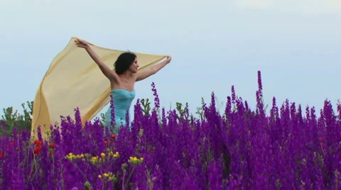 Girl with developing shawl Stock Footage 4052110