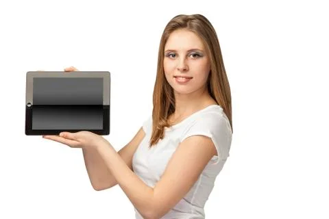 Girl with device Stock Photos