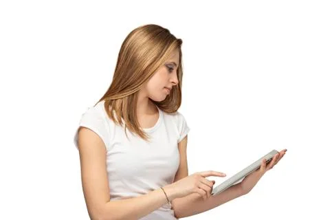 Girl with device Stock Photos