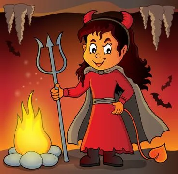 Girl in devil costume image Illustrazione stock