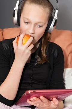 Girl with a digital tablet Foto stock