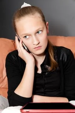 Girl with a digital tablet Stock Photos