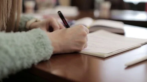 The Girl Does Records in a Notebook Stock Footage 69905697