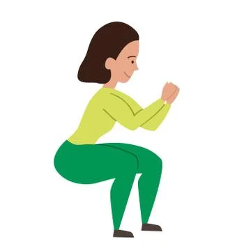The girl does a squat exercise without a load. Vector illustration on a white Stock Illustration