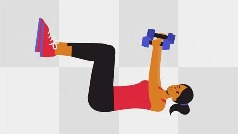 Girl Doing Dumbbell Dead Bug Exercise Animation 4K Loop Stock Footage 318948092
