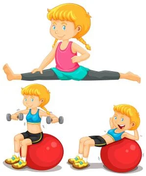 Girl doing exercise with big ball Ilustración de archivo