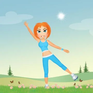 Girl doing exercise in nature Stock Illustration