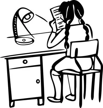 The girl is doing homework at the desk Stock Illustration