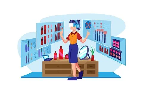Girl doing makeup using VR tech Stock Illustration