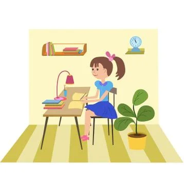 Girl doing school work Stock Illustration