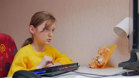 Girl Doing A Task At The Computer Stock Footage 168625111