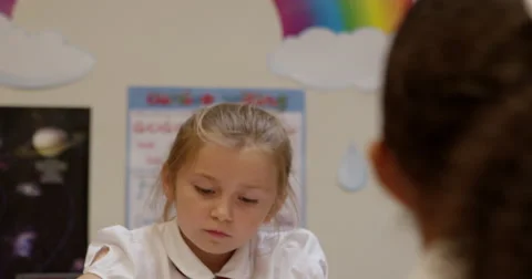 Girl drawing in classroom Stock Footage 58573202