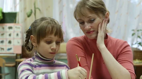 The girl draws with a brush Stock Footage 61015017