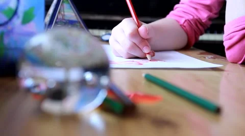 The girl draws with crayons Stock Footage 51136070