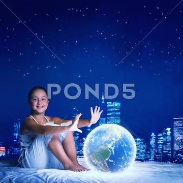 Girl dreaming before sleep Stock Photos