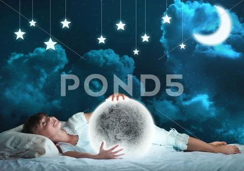 Girl dreaming before sleep Stock Photos