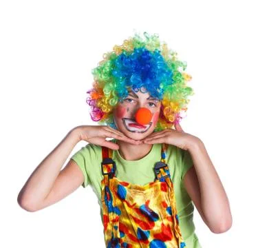 Girl dressed as a clown isolated Stock Photos