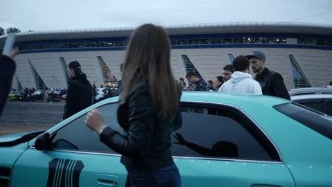 Girl in drift car Stock Footage 114751261