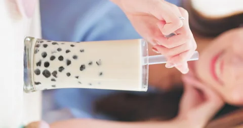 Girl drink bubble tea Stock Footage 237358952