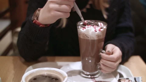 Girl Drinking Hot Raspberry Chocolate Stock Footage 60910910