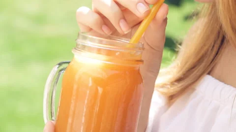 Girl drinking juice. Stock Footage 65022983