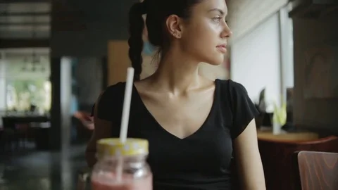 Girl drinking smoothie Stock Footage 73872812