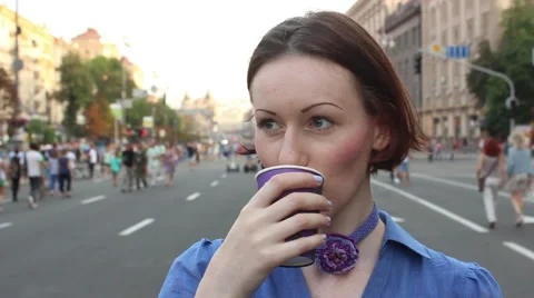 Girl drinks cofee Stock Footage 52377651