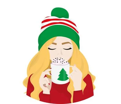 Girl drinks from a mug Stock Illustration