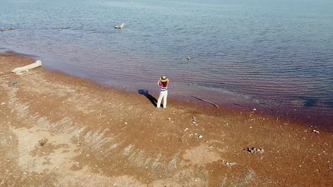 The girl in the drone's view resting Stock Footage 122532237