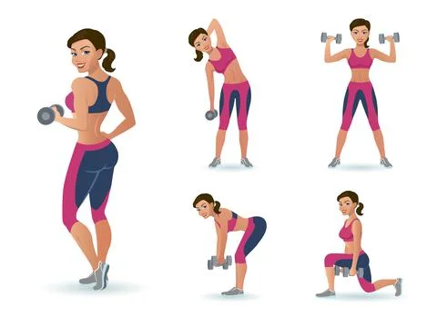 Girl with a dumbbell does the exercise Stock Illustration