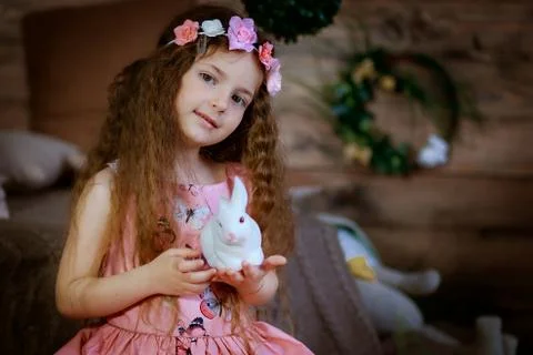 Girl with easter bunny for easter holiday Stock-Fotos