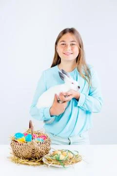 Girl with easter bunny Stock Photos