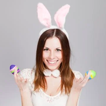 Girl with easter eggs Stock Photos