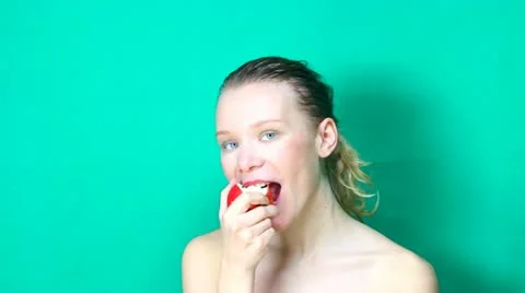 Girl eating apple Stock Footage 18186322