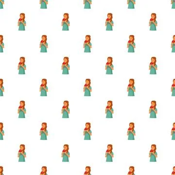 Girl eating watermelon pattern on white background Stock Illustration