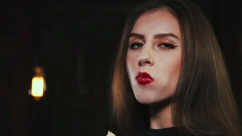 The girl eats crispy nuggets. Stock Footage 154454722