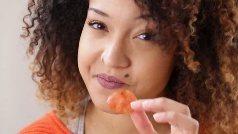 Girl Eats Pepperoni And Smiles Видео 87854271