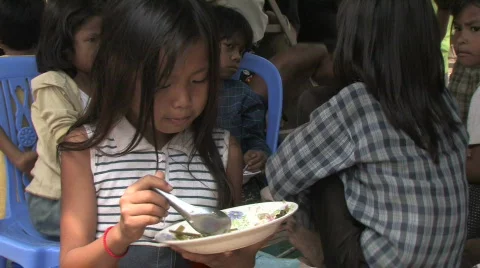Girl Eats Rice Stock Footage 280707