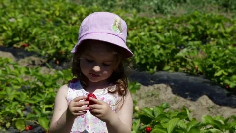 A girl eats a strawberry Vídeo Stock 81810843