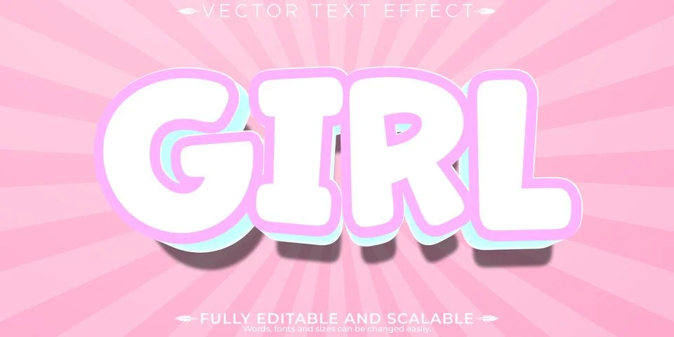 Girl editable text effect, editable pink and cartoon text style Illustrazione stock