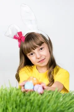 Girl with eggs for easter Stock Photos