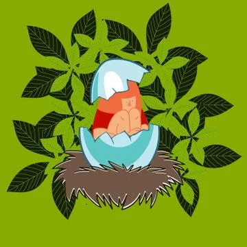 Girl in an eggshell in the nest Stock Illustration