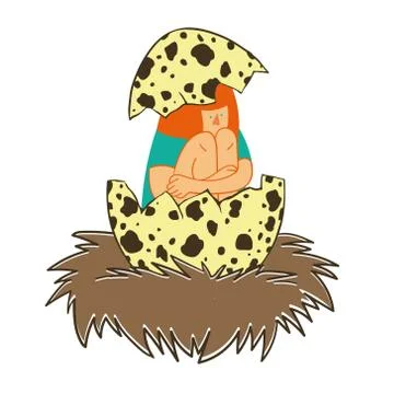 Girl in an eggshell in the nest Stock Illustration