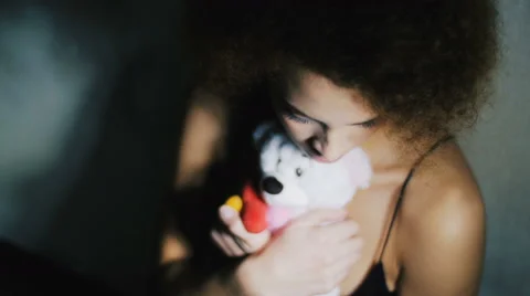 The girl embraces the favourite bear Stock Footage 59236782