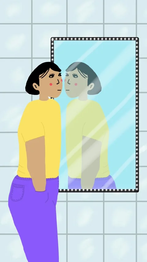 Girl Embracing Her Reflection in Mirror Video stock 280711272