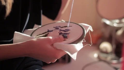 Girl embroider patterns Stock Footage 76988398
