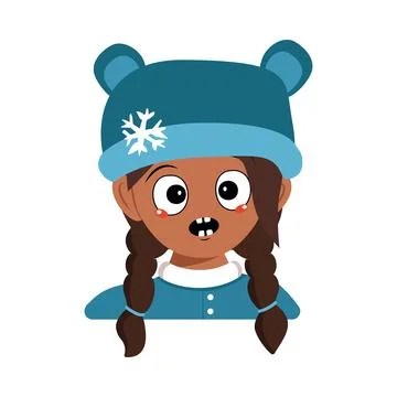 Girl with emotions panic, surprised face, shocked eyes of African American or Illustrazione stock