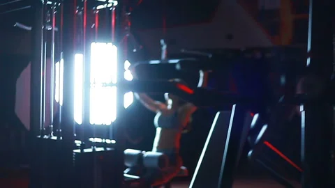 The girl is engaged in the simulator. 스톡 동영상 91603817