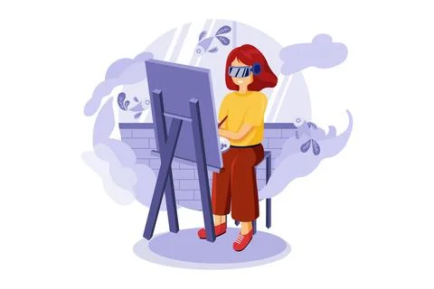 Girl Enjoying Study Using Virtual Reality Tech Illustrazione stock