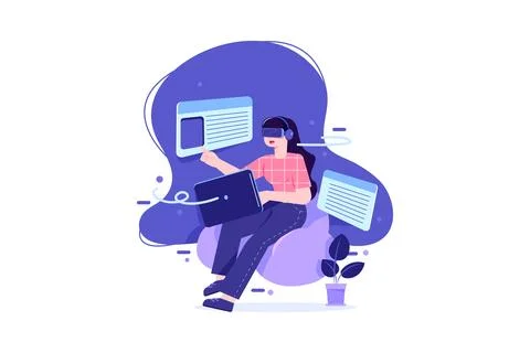 Girl Enjoying Study Using Virtual Reality Tech Stock Illustration